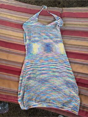 Fashion Nova Pastel Multicolor Halter Knit Mini Dress